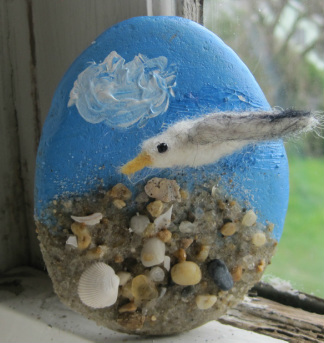 Felted seagull, learn how to make this at www.shellcrafter.com